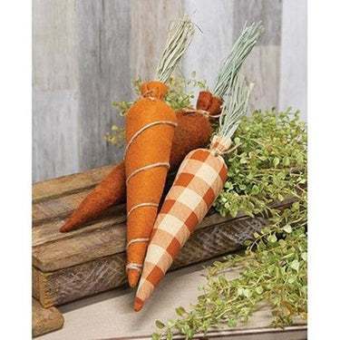 3 Set Stuffed Orange Felt & Buffalo Check Carrots - The Fox Decor